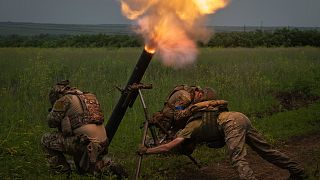 Ukrainian soldiers fire toward Russian position on the frontline in Zaporizhzhia region, Ukraine, Saturday, June 24, 2023.