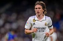 Real Madrid's Luka Modric runs on the pitch during a Spanish La Liga soccer match between Real Madrid and Getafe at the Santiago Bernabeu stadium in Madrid, Spain, May 13 2023