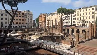 Le site archéologique où a eu lieu l'assassinat de Jules César à Rome, en Italie, juin 2023.