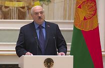 Belarusian President Alexander Lukashenko delivering his speech during a ceremony presenting the general's epaulettes in Minsk.