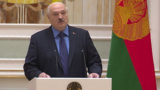 Belarusian President Alexander Lukashenko delivering his speech during a ceremony presenting the general's epaulettes in Minsk. 