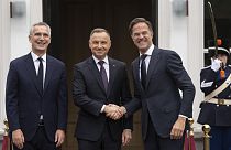 Stoltenberg, Duda e Rutte. (L'Aja, 27.6.2023)