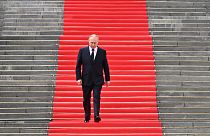 Russian President Vladimir Putin walks down the steps to address troops from the defence ministry on the grounds of the Kremlin in central Moscow on June 27, 2023.