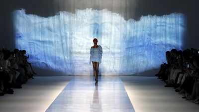 Before the storm: A model walks the runway during the Shein's 'Endless Summer Show' in Paris earlier this month
