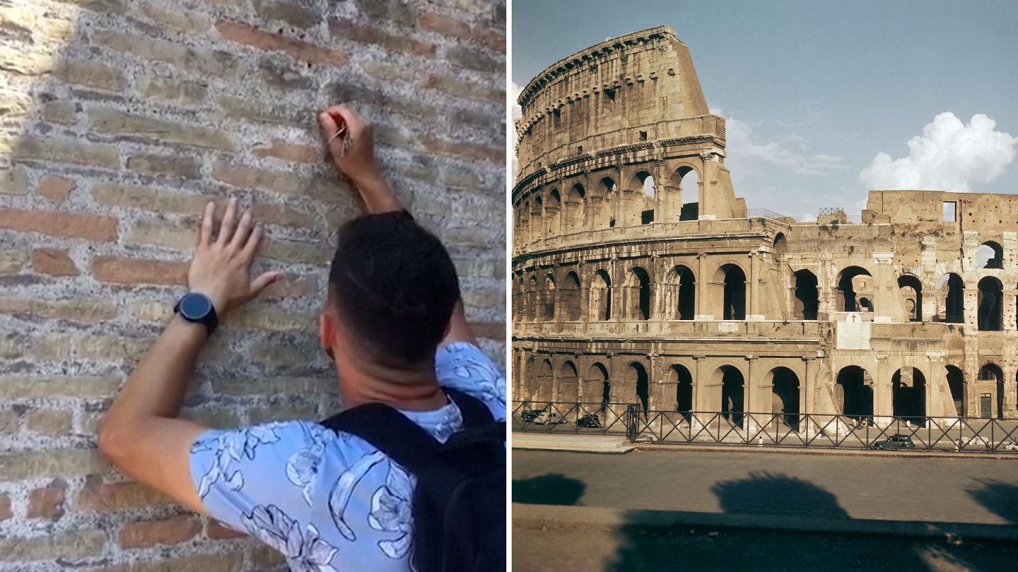 Tourist who carved name in Colosseum identified by Italian police Euronews photo picture