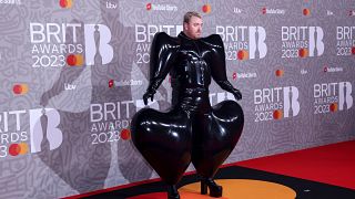 Sam Smith in his HARRI designed inflatable latex suit at this year's BRIT Awards 