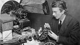 John Logie Baird, the inventor of television - originally known as wireless vision - at work adjusting a transmitter, 1925