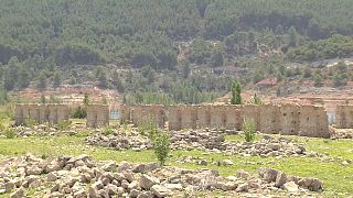 Ruinas del Real Sitio de La Isabela, al descubierto debido al bajo nivel del embalse de Buendía, España. 