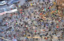 Cyclists gather to protest in Piazzale Loreto.