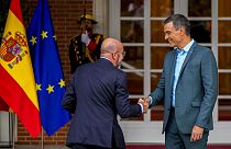 Pedro Sánchez recebe Charles Michel no Palácio da Moncloa, em Madrid