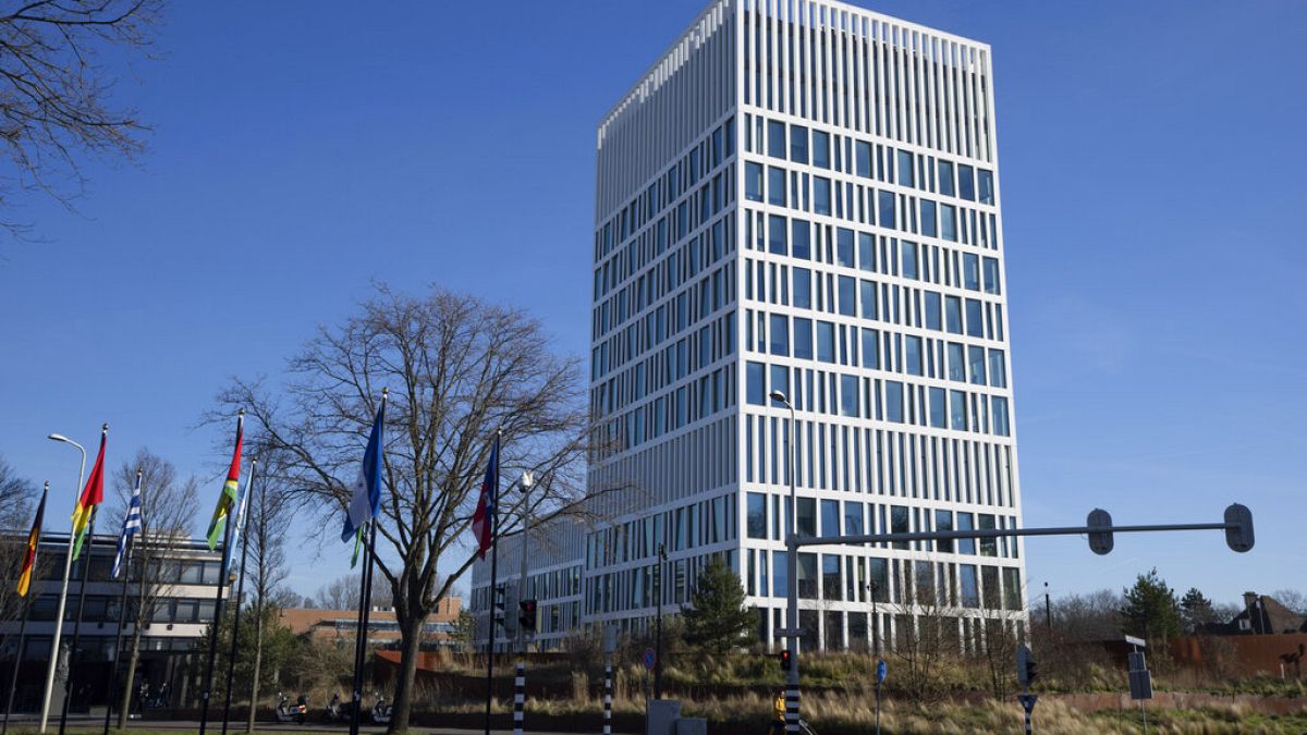 Exterior view of the Eurojust building in The Hague, Netherlands, Wednesday, Feb. 8, 2023.