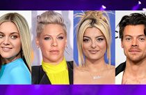 Some of the performers who have dealt with objects thrown onstage include (left to right): Kelsea Ballerini, Pink, Bebe Rexha and Harry Styles.