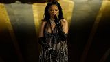 Rihanna performs "Lift me up" from "Black Panther: Wakanda Forever" at the Oscars on March 12, 2023,