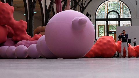 It is an intimidating space.  The main halls of the Hamburger Bahnhof Museum of Contemporary art in Berlin used to be the arrivals hall of a train station.  