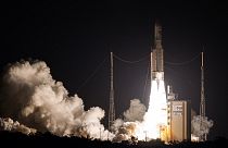 The European Ariane-5 heavy rocket lifts off from the Guyanese Space Center in Kourou, French Guyana on July 5, 2023.