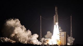 The European Ariane-5 heavy rocket lifts off from the Guyanese Space Center in Kourou, French Guyana on July 5, 2023.