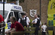 A view of the scene of an incident at a primary school, in Wimbledon, London, Thursday, July 6, 2023.
