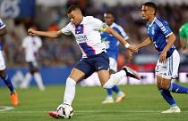 كيليان مبابي لاعب باريس سان جيرمان أثناء مباراة كرة القدم في الدوري الفرنسي في سترازبورغ. 2023/05/27