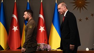 Presidente da Ucrânia, à esquerda, e presidente da Turquia, à direita.