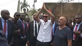 Kylian Mbappe greets the crowds in Yaounde