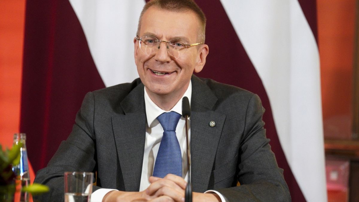  Latvian President Edgars Rinkevics speaks to the media after lawmakers elected him in the Saeima, the Latvian Parliament in Riga, Latvia, Wednesday, May 31, 2023