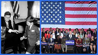 RFK Jr. nagybátyjával, John Kennedy elnökkel a Fehér Házban, 1961-ben (b), hatvankét évvel később, 2023-ban bejelentette, hogy indul az elnöki tisztségért (j)