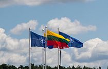 The flags of NATO and Lithuania. 