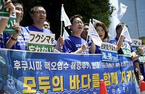 Manifestantes contestam lançamento das águas da central nuclear de Kukushima no mar