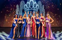 Rikkie Valerie Kollé poses with her co-competitors after being crowned Miss Netherlands