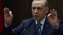 الرئيس التركي رجب طيب إردوغان  خلال مؤتمر صحفي في أنقرة، تركيا.