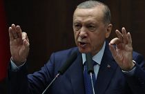 الرئيس التركي رجب طيب إردوغان  خلال مؤتمر صحفي في أنقرة، تركيا. 
