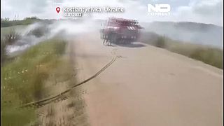 Image de l'intervention des pompiers, au moment d'un bombardement, Kostiantynivka, région de Donetsk, Ukraine - 10 juillet2023