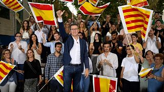 Der PP-Vorsitzende Alberto Nunez Feijo bei einem Wahlkampfauftritt in Barcelona