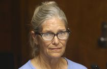 FILE - In this Sept. 6, 2017, file photo, Leslie Van Houten attends her parole hearing at the California Institution for Women in Corona, Calif.