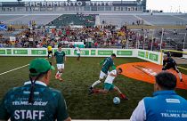 المكسيك تلعب أمام وبلغاريا مباراة في كأس العالم للمشردين في ساكرامنتو. 2023/07/11