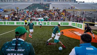 المكسيك تلعب أمام وبلغاريا مباراة في كأس العالم للمشردين في ساكرامنتو. 2023/07/11