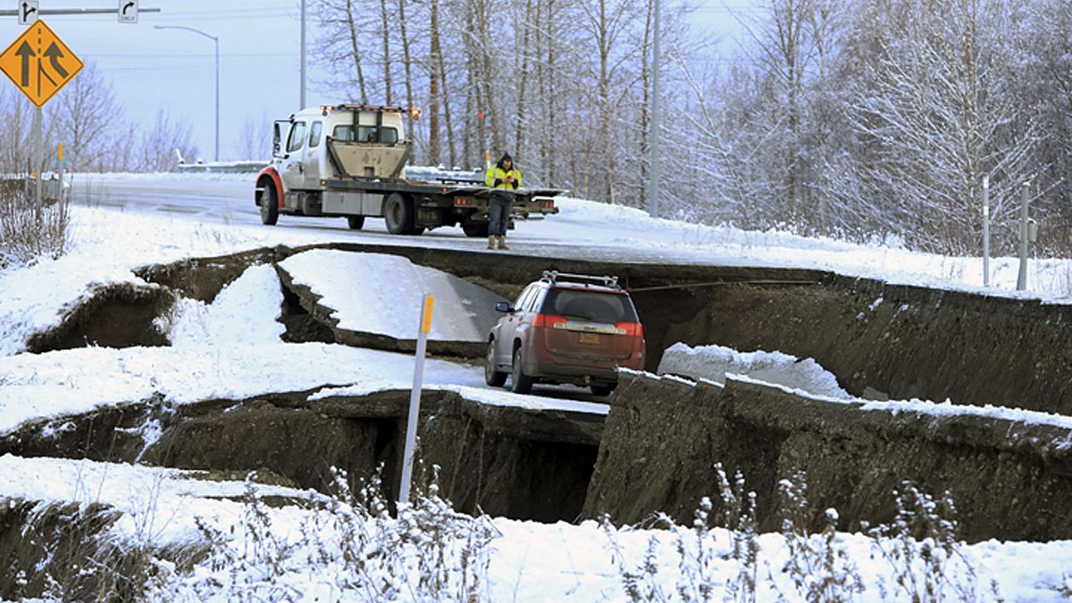مشهد مما خلفه زلزال ضرب ولاية ألاسكا الأميركية في نوفمبر2018
