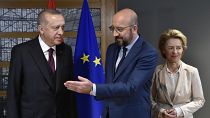 الرئيس التركي ورئيس المجلس الأوروبي ورئيسة المفوضية الاوروبية 09/03/2020
