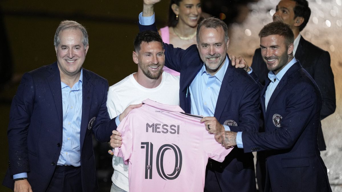 Lionel Messi durante su presentación ante la afición del Inter Miami