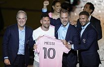 Lionel Messi durante su presentación ante la afición del Inter Miami