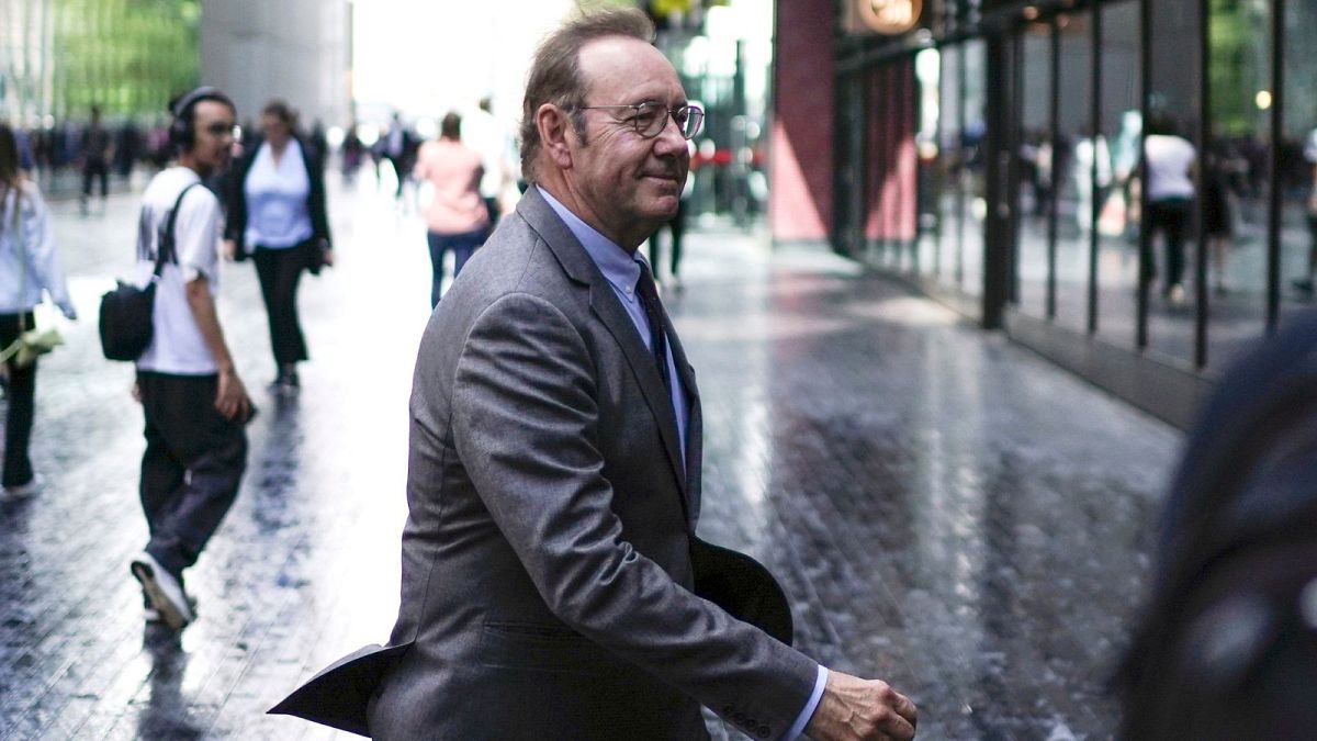 Kevin Spacey walks outside Southwark Crown Court in London, on Monday 17 July. Elton John briefly testified Monday for the defence. 