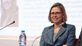 Fiona Scott Morton, Professor of Economics at the Yale School of Management, delivers a lecture at the Universitat Pompeu Fabra, Spain on November 2, 2022.
