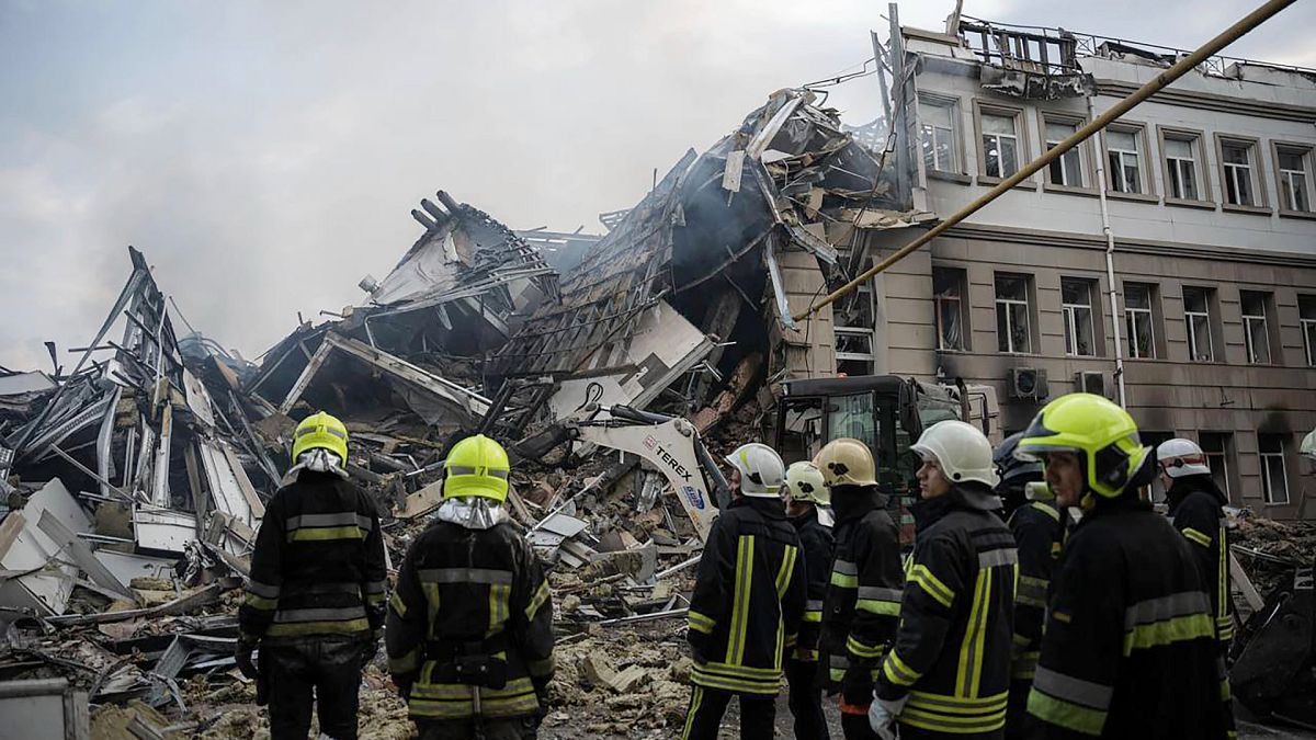 Un bâtiment détruit après une attaque russe à Odessa, en Ukraine, le jeudi 20 juillet 2023.