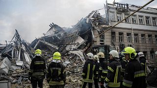Un bâtiment détruit après une attaque russe à Odessa, en Ukraine, le jeudi 20 juillet 2023.