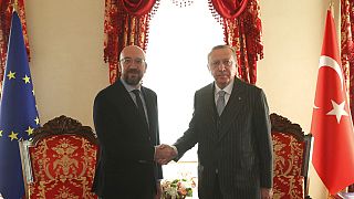  الرئيس التركي رجب طيب أردوغان ورئيس المجلس الأوروبي شارل ميشيل، اسطنبول، 11 يناير 2023.