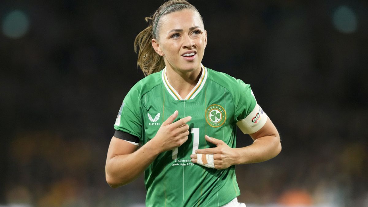 Ireland's Katie McCabe reacts during the Women's World Cup soccer match between Australia and Ireland at Stadium Australia in Sydney, Australia, Thursday, July 20, 2023. 
