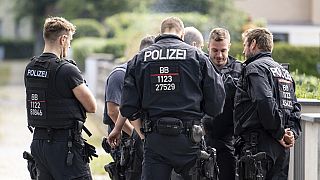 ينسق ضباط الشرطة البحث عن حيوان بري طليق في منطقة سكنية في تيلتو، ألمانيا، 20 يوليو 2023.