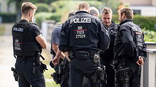 افسران پلیس در جستجوی حیوان وحشی در منطقه‌ای مسکونی در شهر تلتو آلمان، پنجشنبه ۲۰ ژوئیه ۲۰۲۳