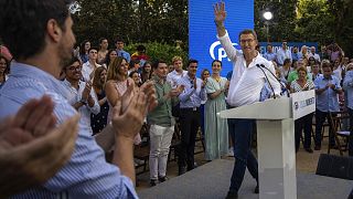 Le candidat du Parti Populaire Alberto Núñez Feijoo lors d'une réunion de campagne à Barcelone le 17 juillet 2023.