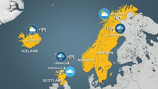 Mapa de los lugares del norte de Europa con temperaturas más bajas